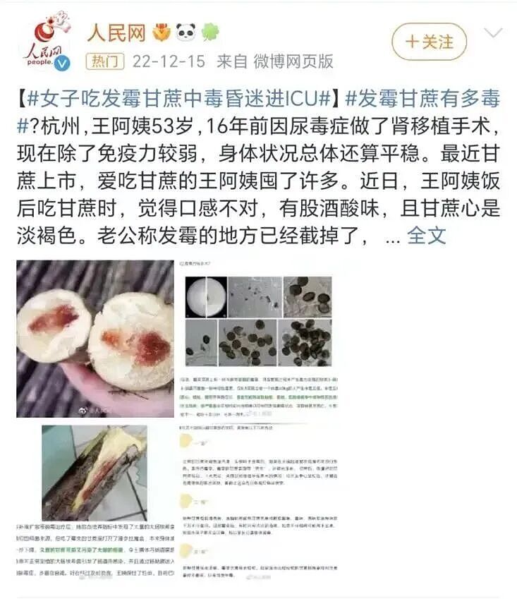 一根甘蔗吃进ICU！这样的甘蔗千万别吃，严重致死（组图） - 1