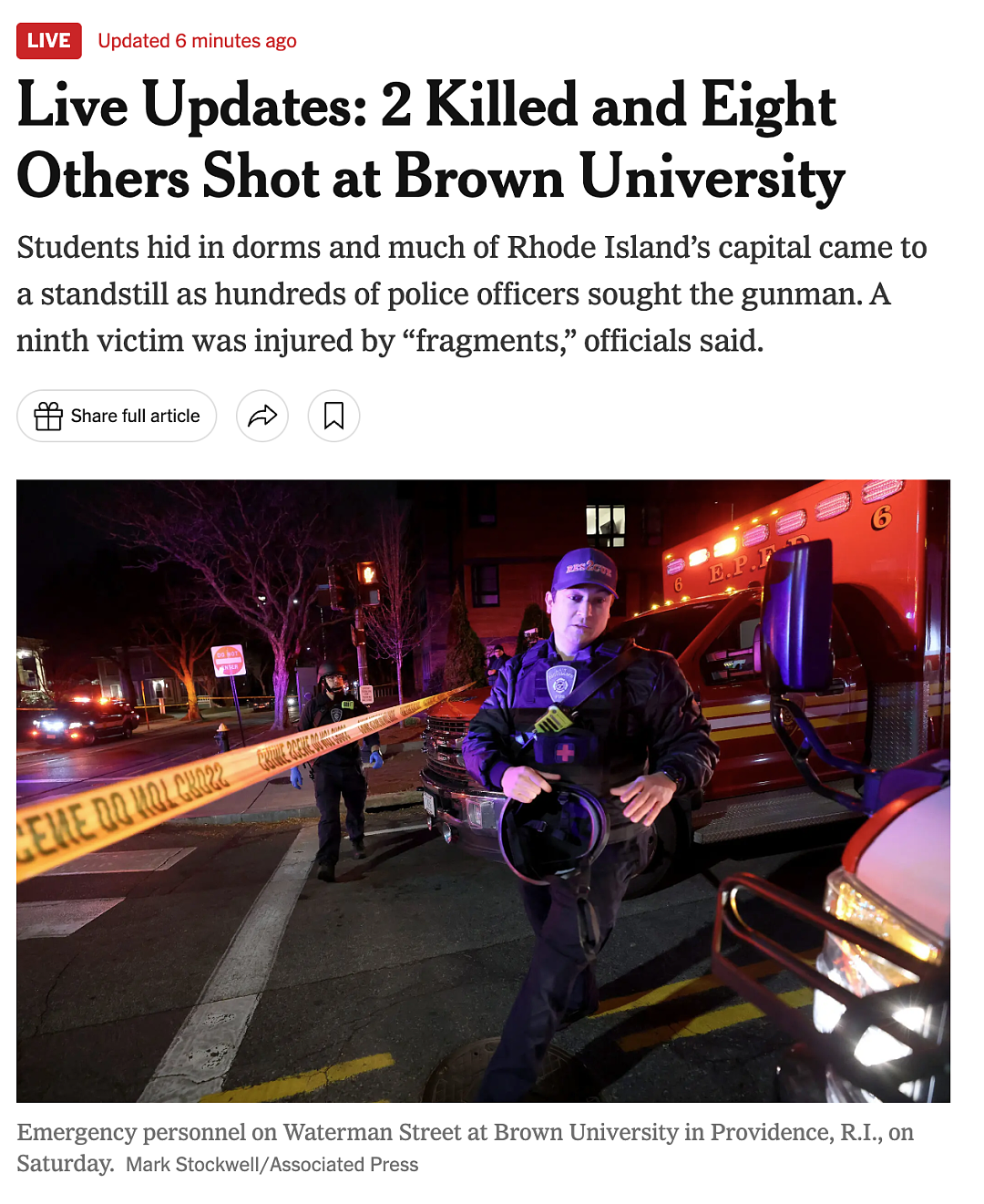 布朗大学爆发枪击惨案,2死8伤!凶手仍在逃,留学生躲在桌底绝望发信:“妈,我害怕...”(组图) - 2