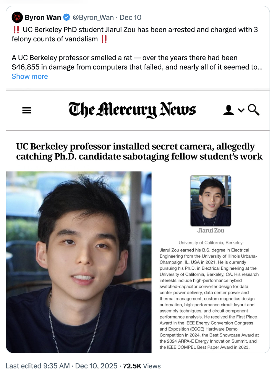 炸裂!伯克利华人博士“投毒”同门,教授亲自“卧底”抓现行,这出“科研甄嬛传”看傻全网(组图) - 2