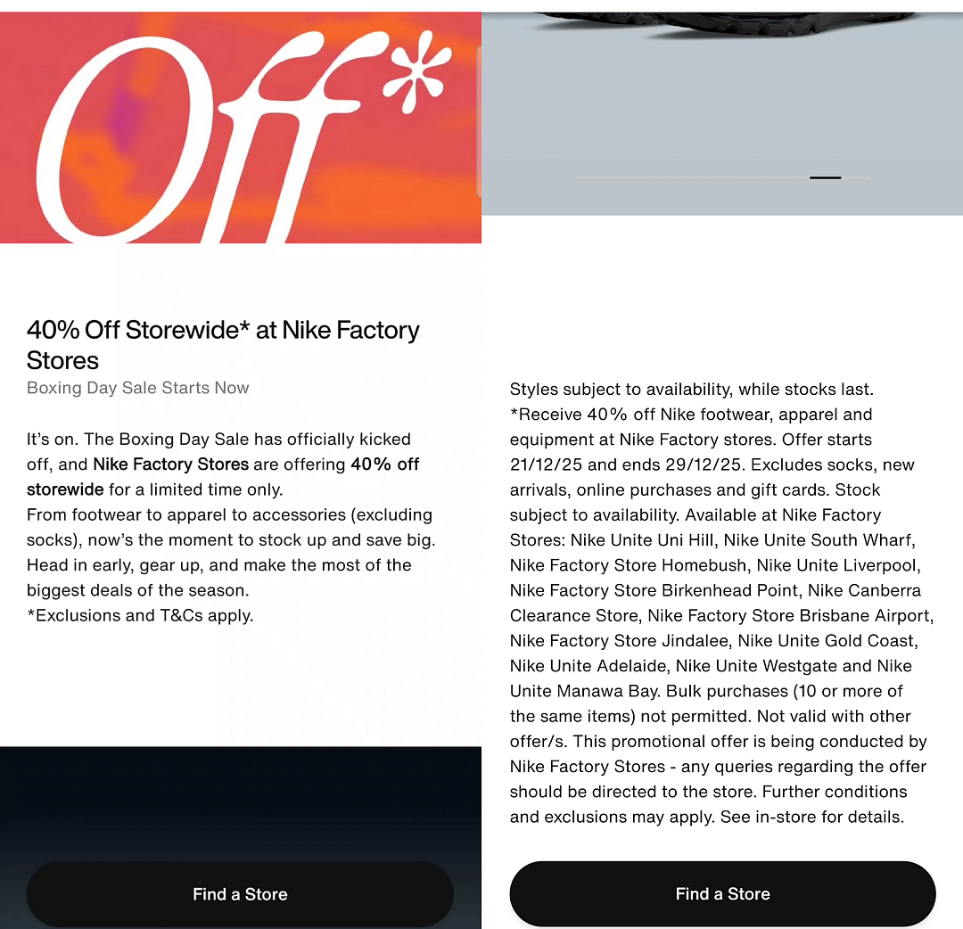 来了!【Nike】耐克澳洲门店 Boxing Day 全场特卖开始(组图) - 1