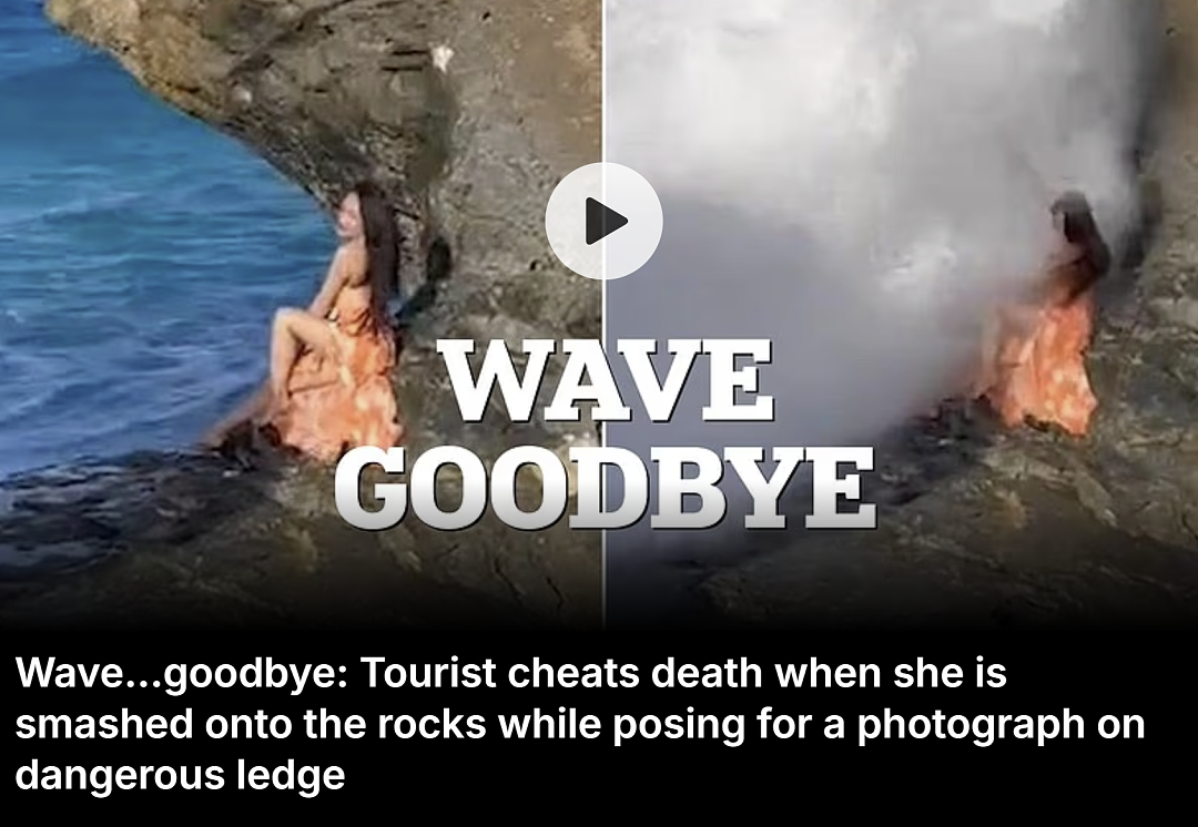 惊险！华人游客海外打卡拍照遇险，外媒直呼“与死神擦肩而过”（组图） - 1