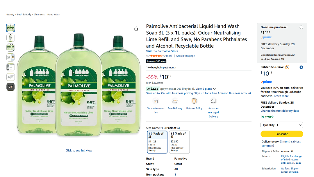 Boxing Day活动全面开始!【Amazon亚马逊】三大瓶 Palmolive洗手液 好价(组图) - 2