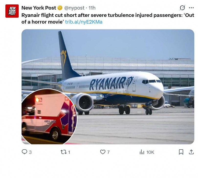 全机失控下坠！高空剧烈乱流全机乘客弹飞，雷恩航空返航画面曝光（组图） - 2