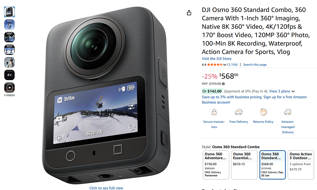 【Amazon亚马逊】澳洲大疆首款全景相机Osmo 360 特价（组图） - 1