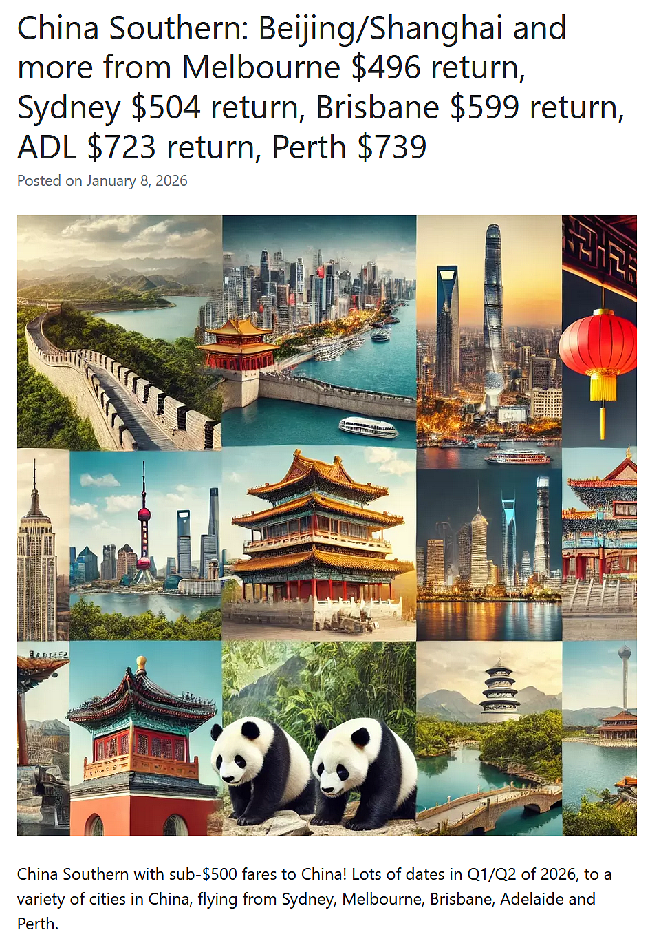春节回不？496刀起！【南航】 中澳往返机票最新特价（组图） - 1