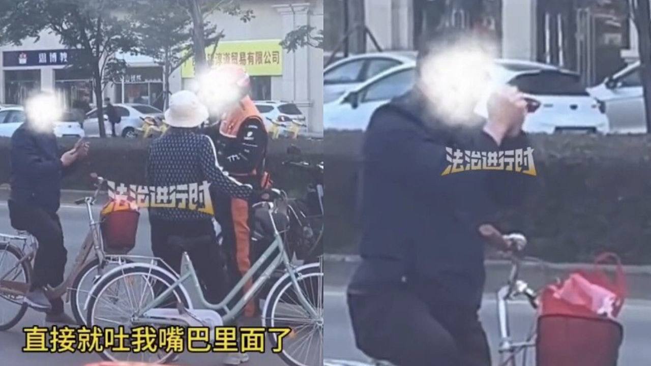 广西老伯骑单车乱吐痰喷入外送员嘴里，外送员怒求偿10元漱口（组图） - 1