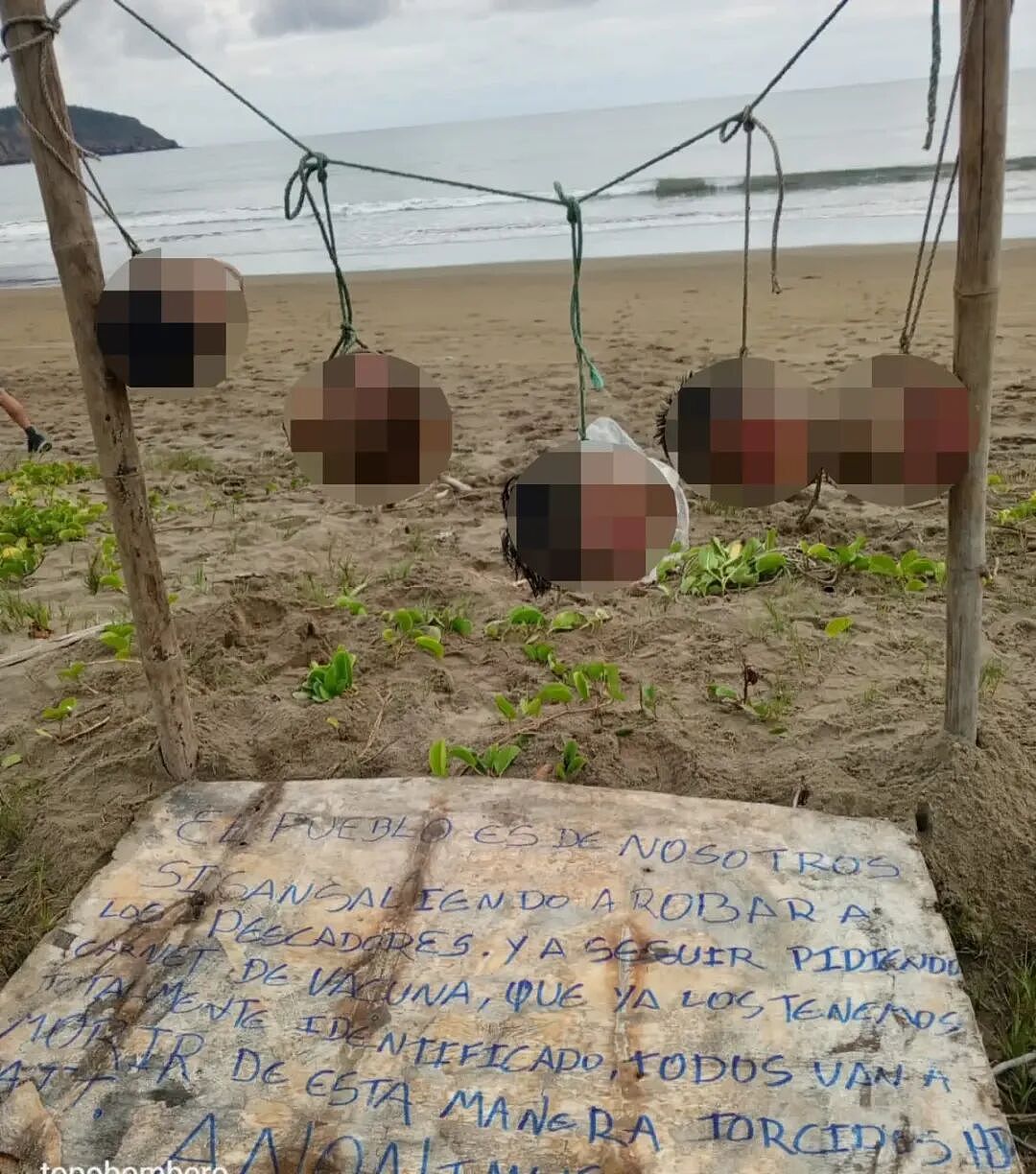 恐怖！热门度假海滩挂出5颗人头，公开示众，警告牌曝光！帮派火拼失控（组图） - 1