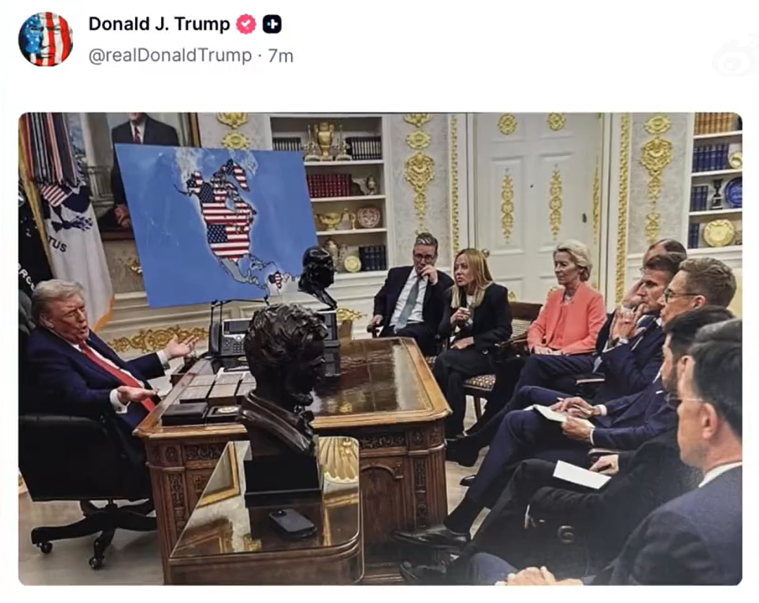 特朗普发图:一张为他手持星条旗,登上格陵兰岛,另一张是美国已吞并加拿大、格陵兰岛和委内瑞拉(组图) - 2