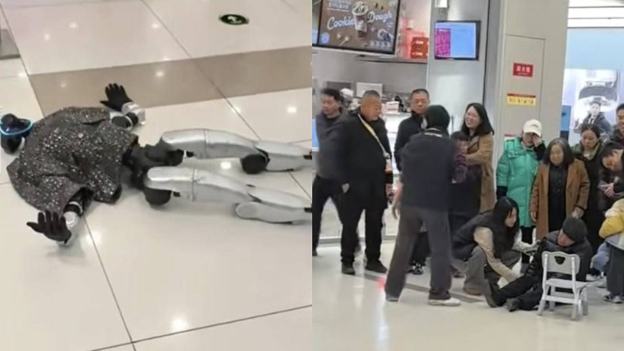 成都商场机械人表演撞伤围观老人,人机双双倒地视频曝!网友:科技与道德伦理碰撞(视频/组图) - 1