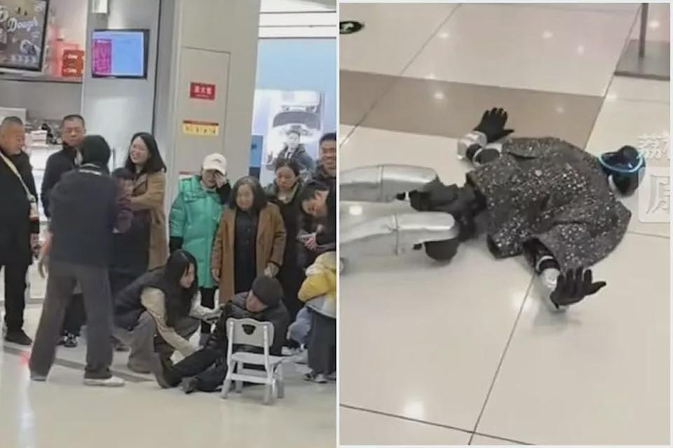 不敬老！中国机器人与老人“搏斗”，两败俱伤倒地（图） - 1