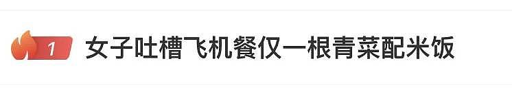 冲上热搜！女子吐槽飞机餐“仅一根青菜”，网友吵翻，当事人再发声，航司回应（组图） - 1