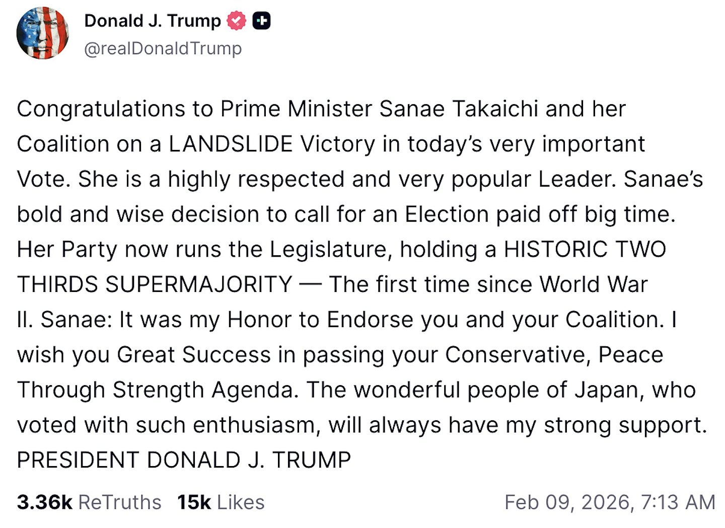 特朗普表面贺高市早苗胜选私下大怒!传因这事斥日本愈发不可信任(组图) - 2