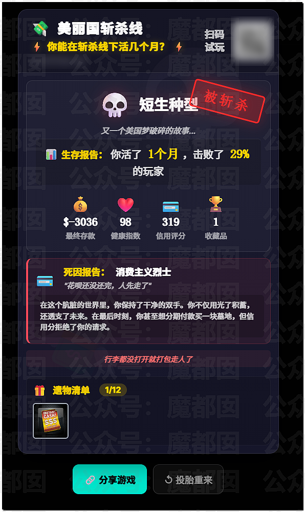 国内大佬把美国斩杀线做成模拟游戏，已有N多玩家死亡（组图） - 16