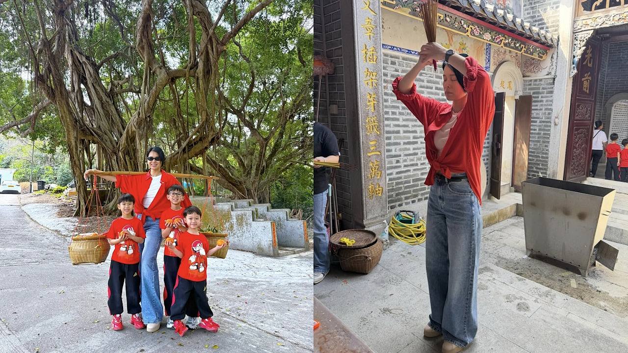 胡杏儿又一年返围村上香祭祖，晒豪宅阔落客厅摆年花团年饭劲丰盛（组图） - 1