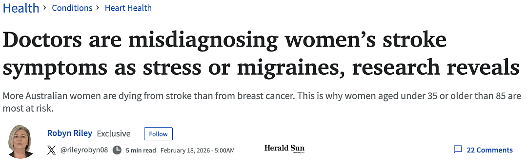 曝光！比乳腺癌更可怕！澳洲女性这种致命疾病，最容易被“误诊”（组图） - 1