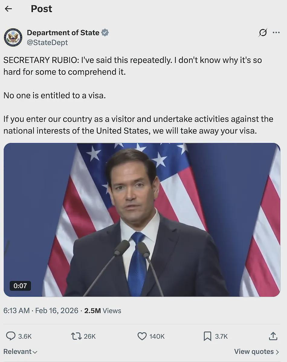 “美国将收回签证？”鲁比奥再发强硬警告！华人出行风险须知（视频/组图） - 2