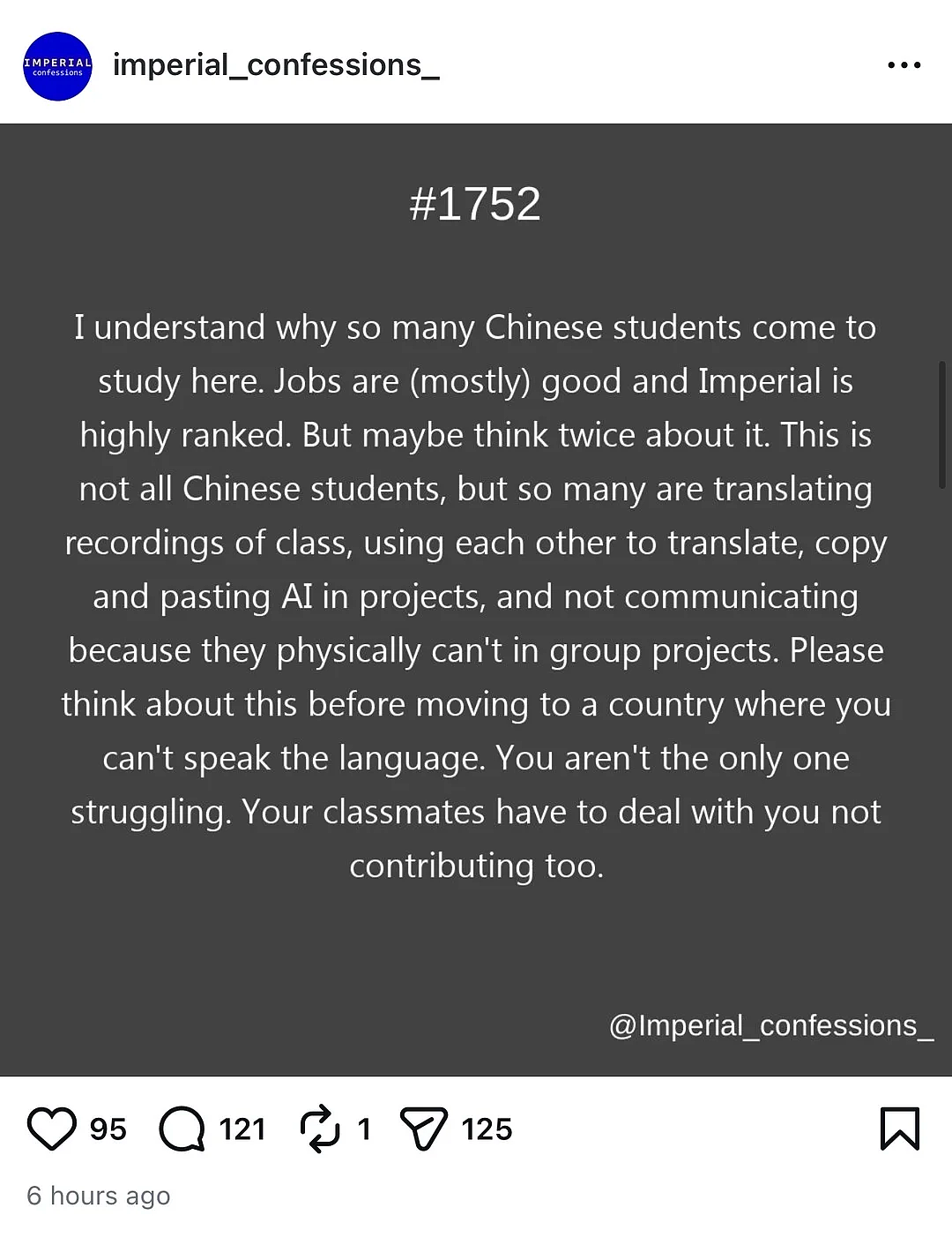何意味？帝国理工校园墙公开歧视中国留学生并置顶（组图） - 2