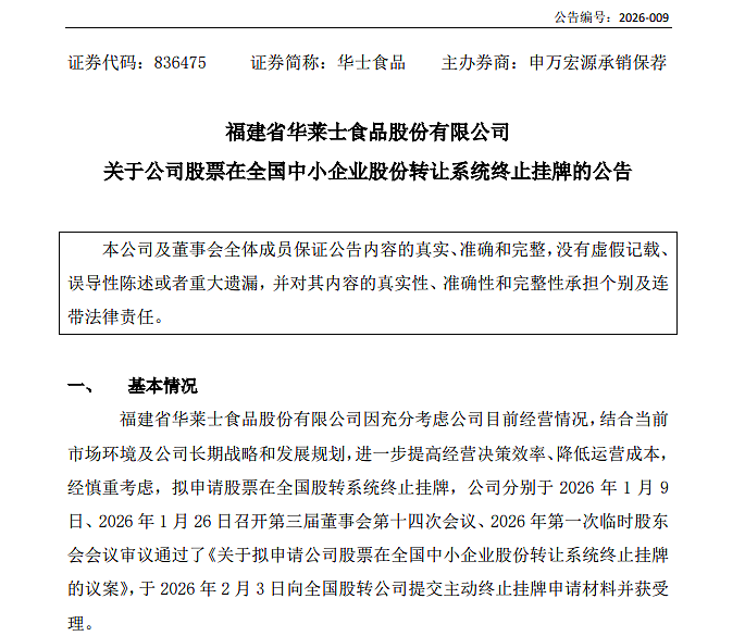 华莱士，正式宣布退市（图） - 1