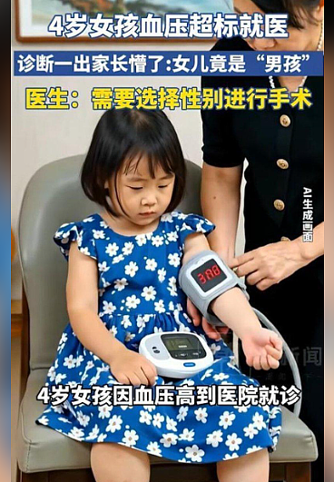 安徽4岁女童血压飙高就医！“女儿变儿子”全世界百余例（图） - 1