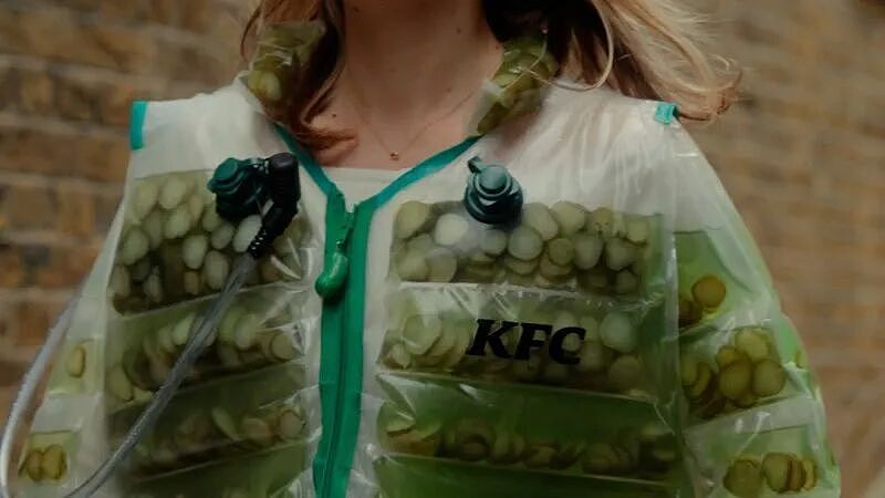 看不懂但大受震撼!肯德基设计了一件“酸黄瓜羽绒服”,能穿还能喝,全球只此一件!网友:疯狂星期四就穿它(组图) - 6