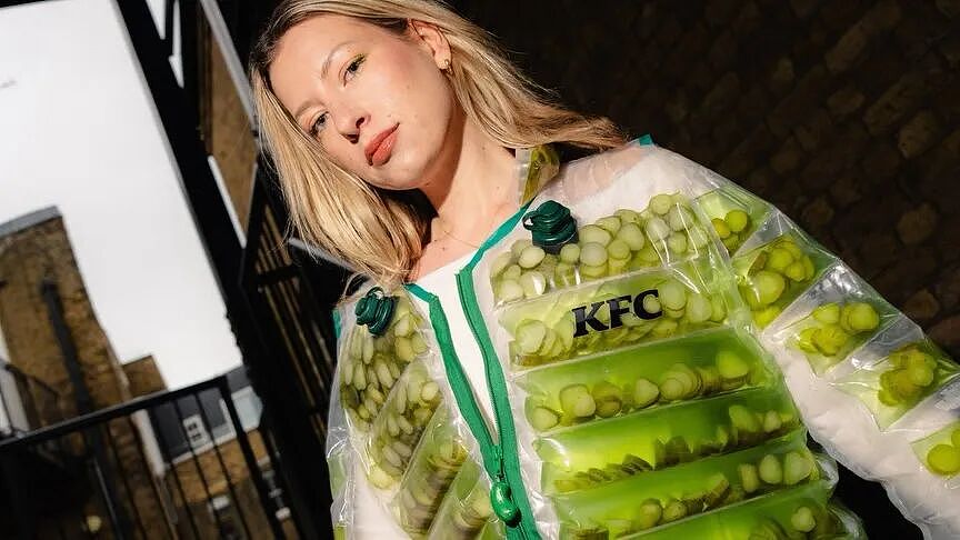 看不懂但大受震撼!肯德基设计了一件“酸黄瓜羽绒服”,能穿还能喝,全球只此一件!网友:疯狂星期四就穿它(组图) - 5