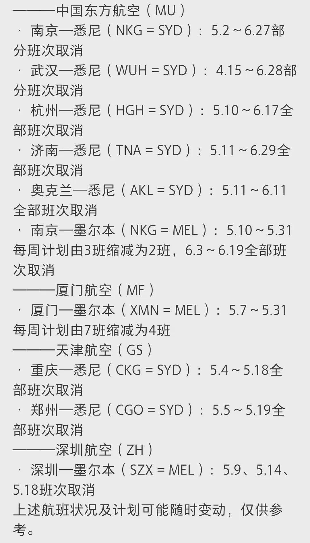 【关于咋办】买了不一定能走，退票后一定涨价，多家航司在大量取消中澳之间的航班（组图） - 6