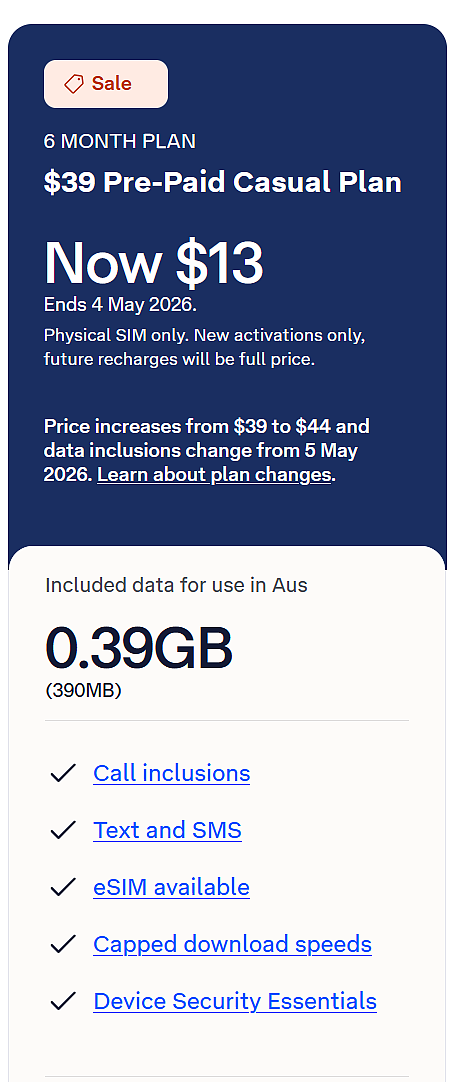 头半年只要13刀！【Telstra】“保号备用“预付卡 特价（图） - 1