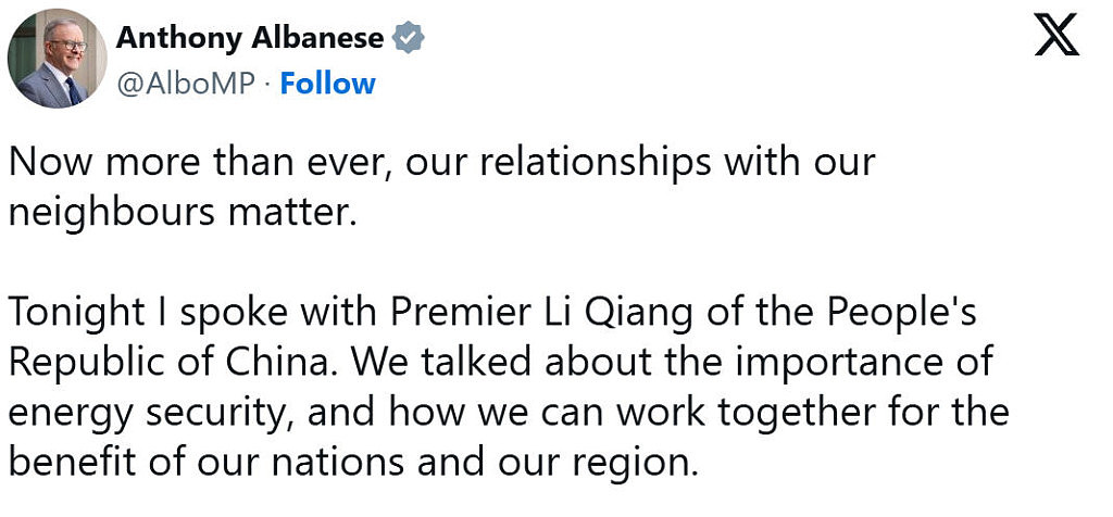 澳中总理通话,讨论能源安全(组图) - 2