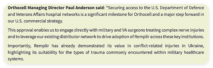 【异动股】Orthocell (ASX:OCC)与美国国防部签署协议 神经损伤修复装置Remplir供往221家美军医院（组图） - 1