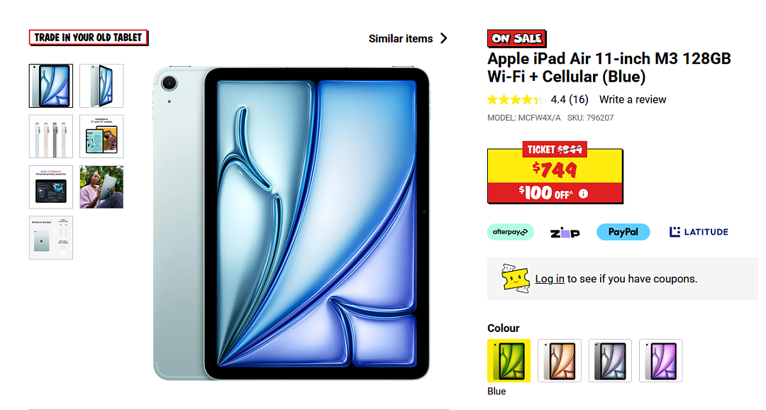 【JB Hi-Fi】iPad Air 11寸 M3版 特价 - 1