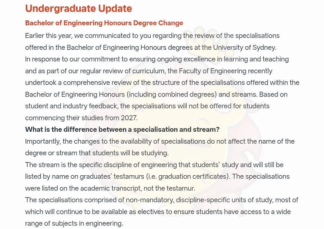 【留学申请】USYD悉尼大学26 S2倒计时、工程学位取消细分方向、2027涨分了！ - 2