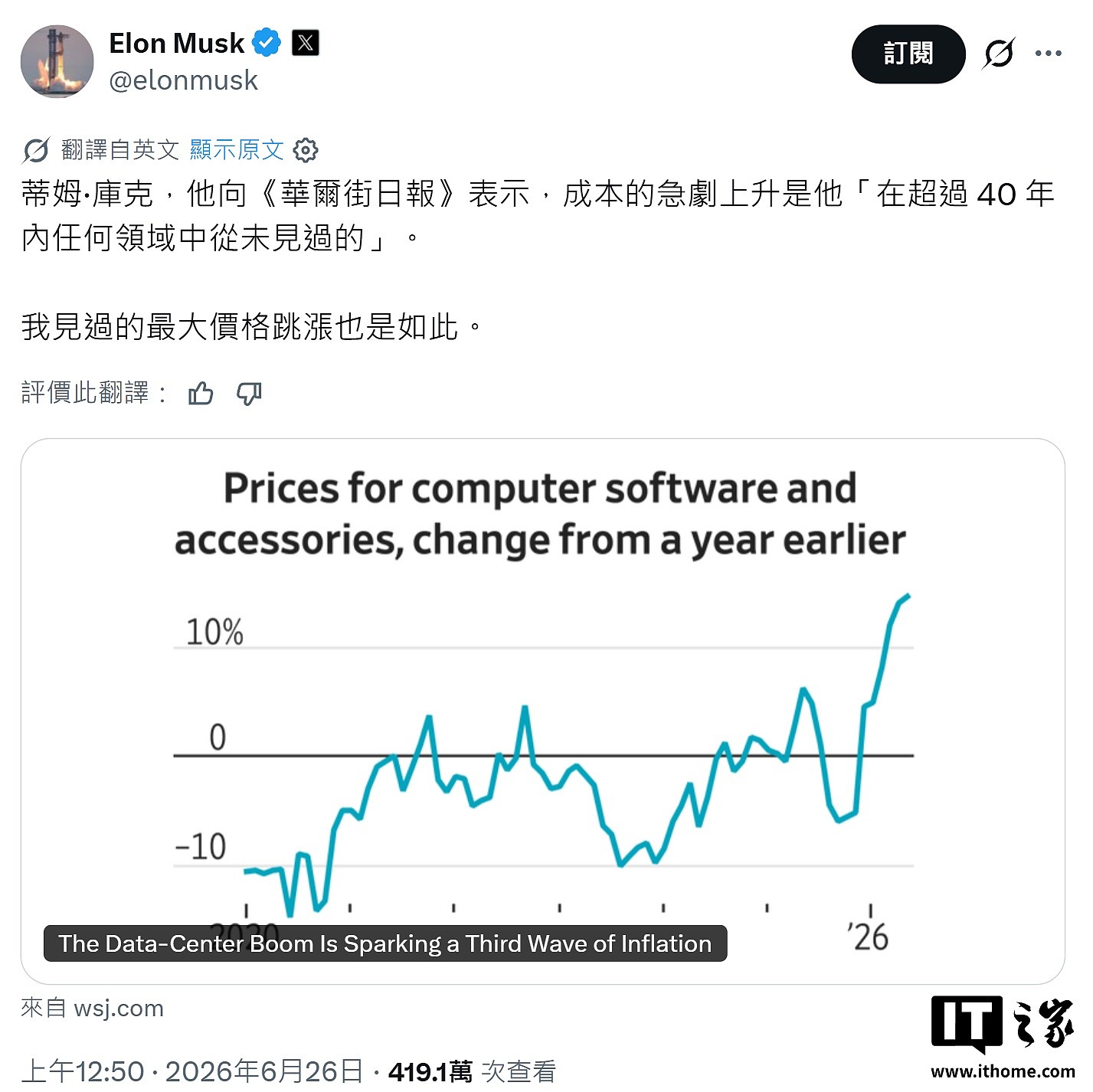 马斯克公开发声支持苹果 CEO 库克：内存涨价幅度“前所未见” - 1
