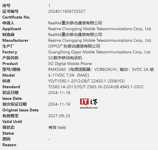 realme 真我新手机 RMX5060 通过 3C 认证：80W 快充，预计为 GT Neo 7 - 1