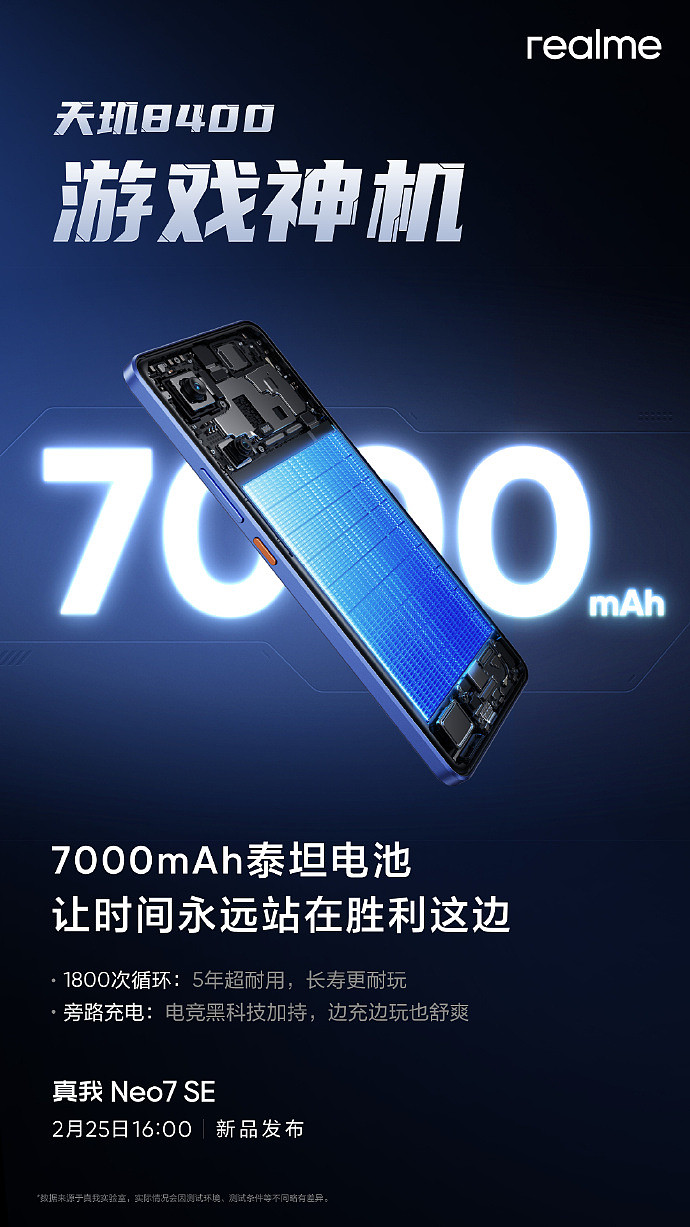 realme 真我 Neo7 SE 手机配备 7000mAh 泰坦电池、满级防水，2 月 25 日发布 - 1