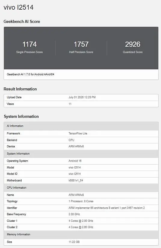 iQOO Z11 Pro 手机现身 Geekbench,搭载天玑 7500 芯片 - 1