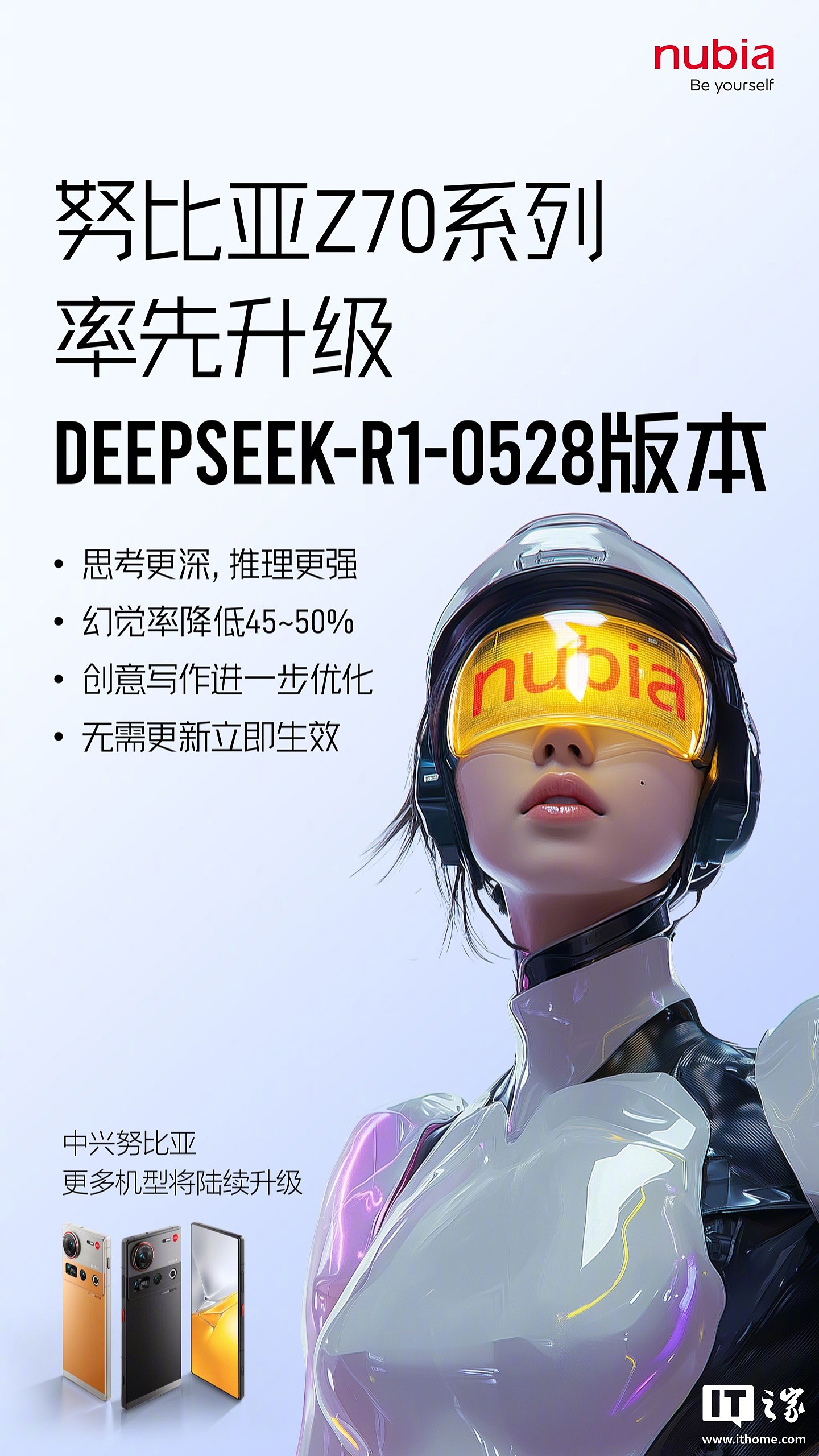 无需更新软件版本:努比亚 Z70 系列全系产品升级 DeepSeek-R1-0528 版本 - 2