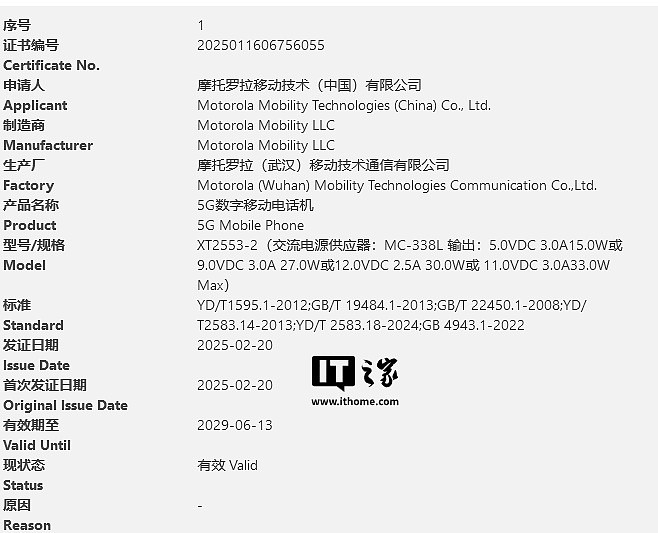 摩托罗拉 Razr 60 折叠手机通过 3C 认证，显示支持 33W 充电 - 1