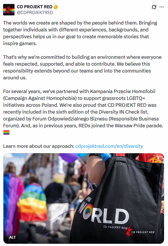 《巫师4》要遭殃了：开发商CDPR公开支持LGBT！ - 1