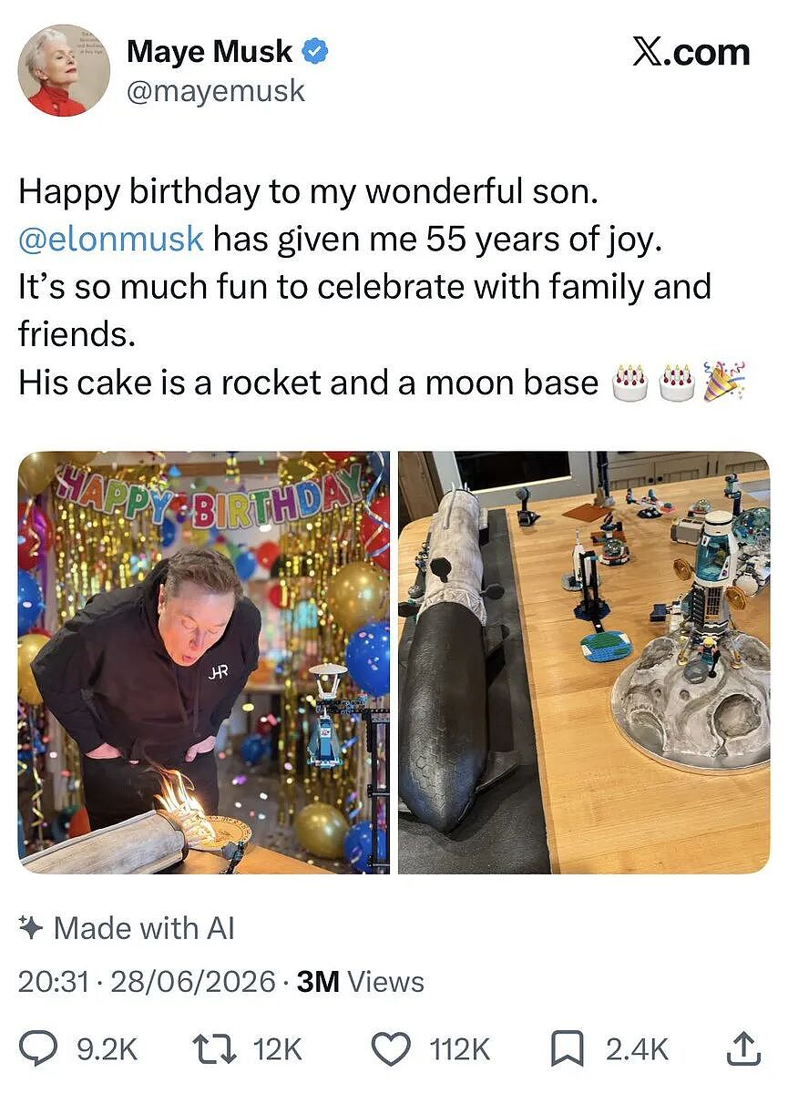 傻眼！马斯克55岁生日照翻车，一个标签引爆质疑，印度裔女友也在场！（组图） - 1