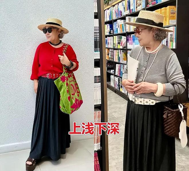 这位60+微胖奶奶真会穿，衣服讲究配色和长短，到老都是一枝花 - 16