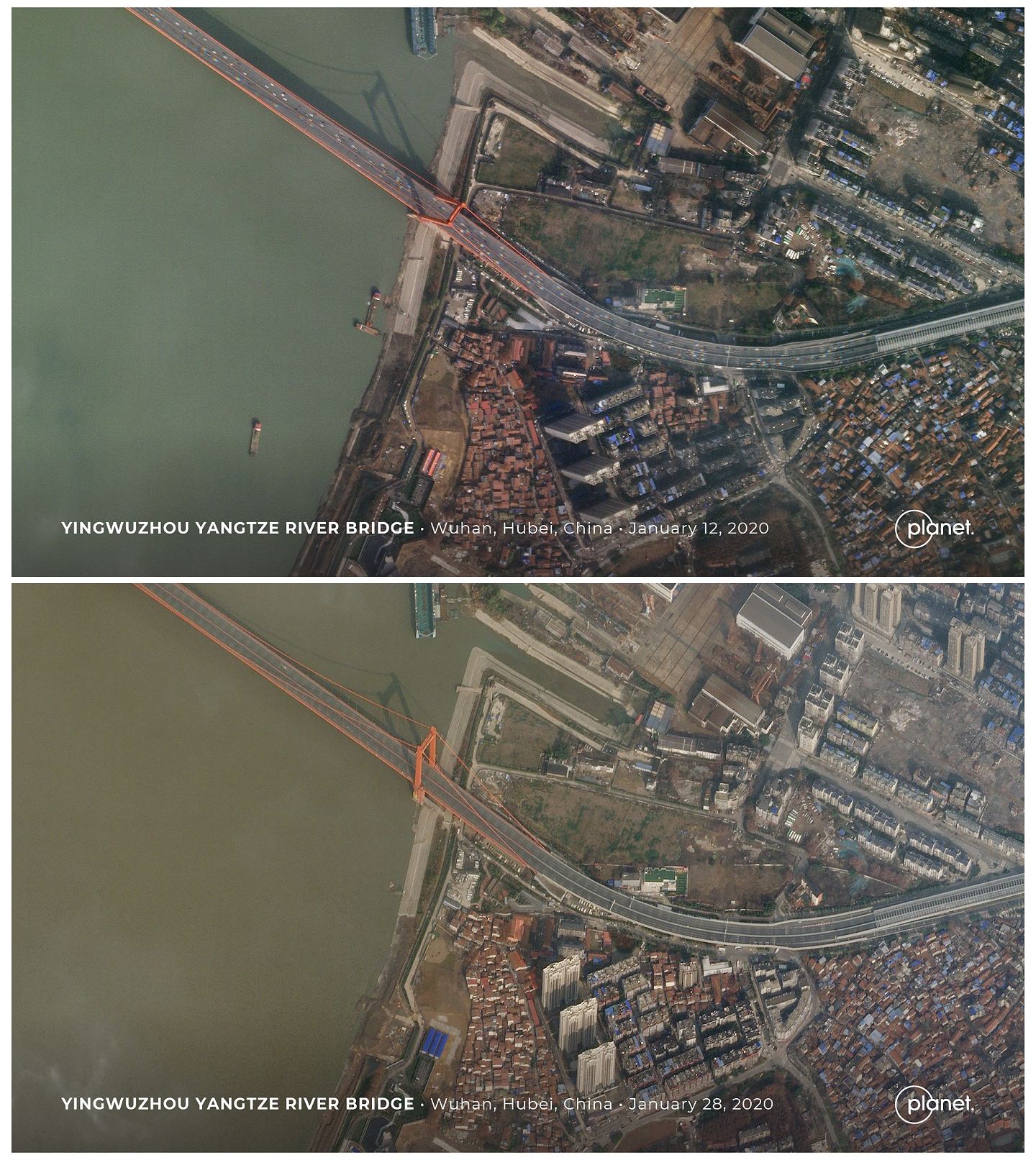 卫星图像上的武汉马路 空荡无车 街道无人（组图） - 4