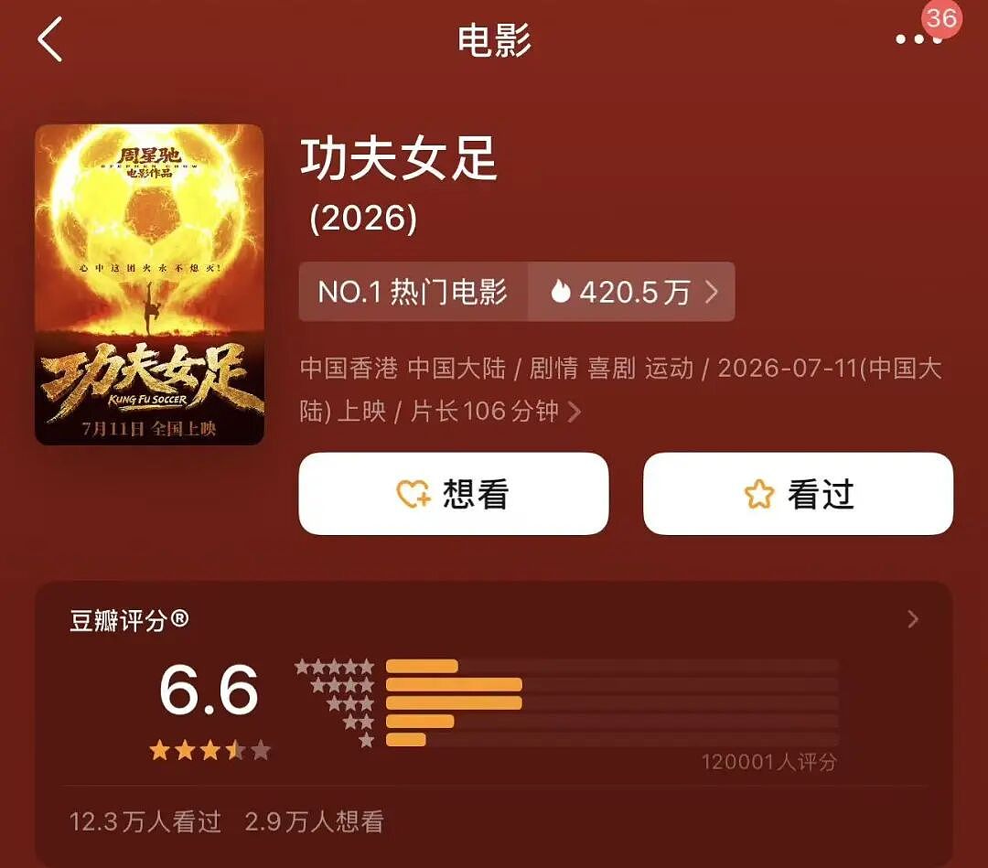 豆瓣6.6分，评论两极分化！《功夫女足》3天5.8亿元，周星驰：感到惭愧！（组图） - 3