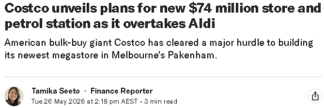 刚刚反超Aldi!澳洲Costco宣布墨尔本东南新店 - 1