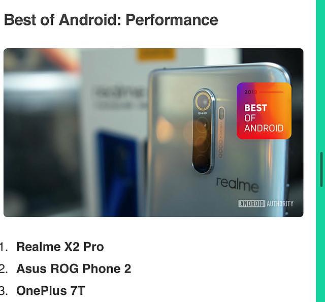 2019年安卓机年度评选：Realme X2 Pro获冠军