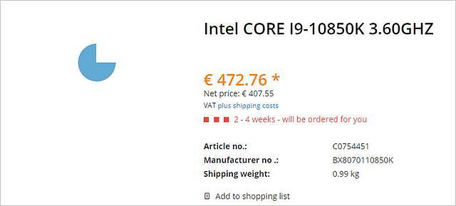 英特尔酷睿i9-10850K将在DIY零售市场开卖