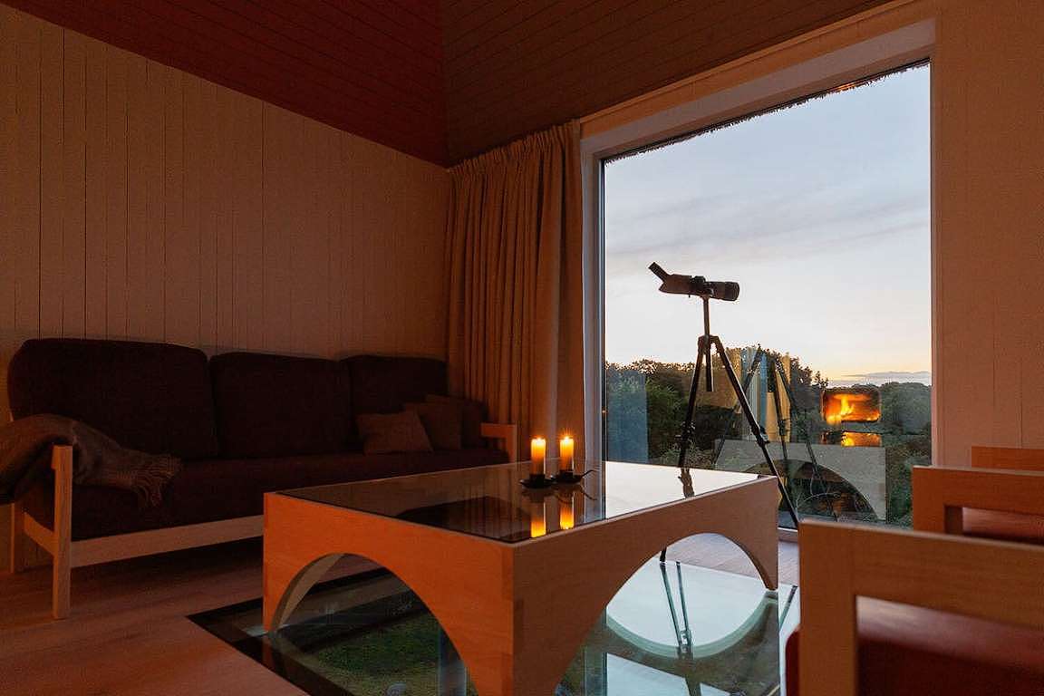 在瑞典自然保护区，你可以通过悬挂别墅的玻璃地板观看野生动物
