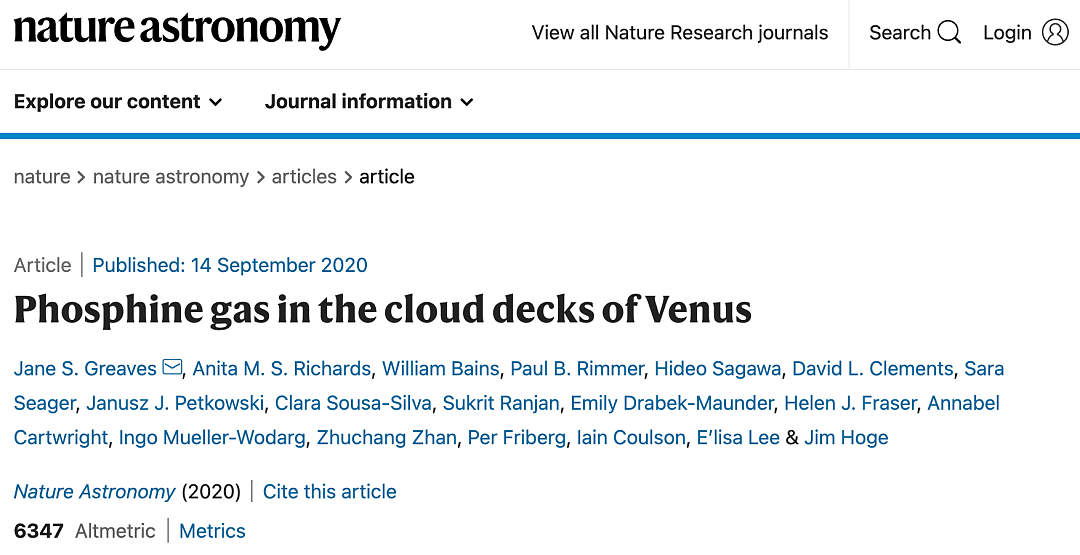 金星存在生命迹象？科学家首次在其大气中探测到磷化氢