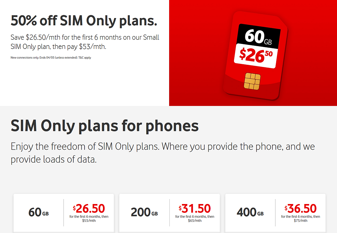 太划算!【Vodafone】大流量 手机卡 套餐 前6个月半价 + 折上折(组图) - 1
