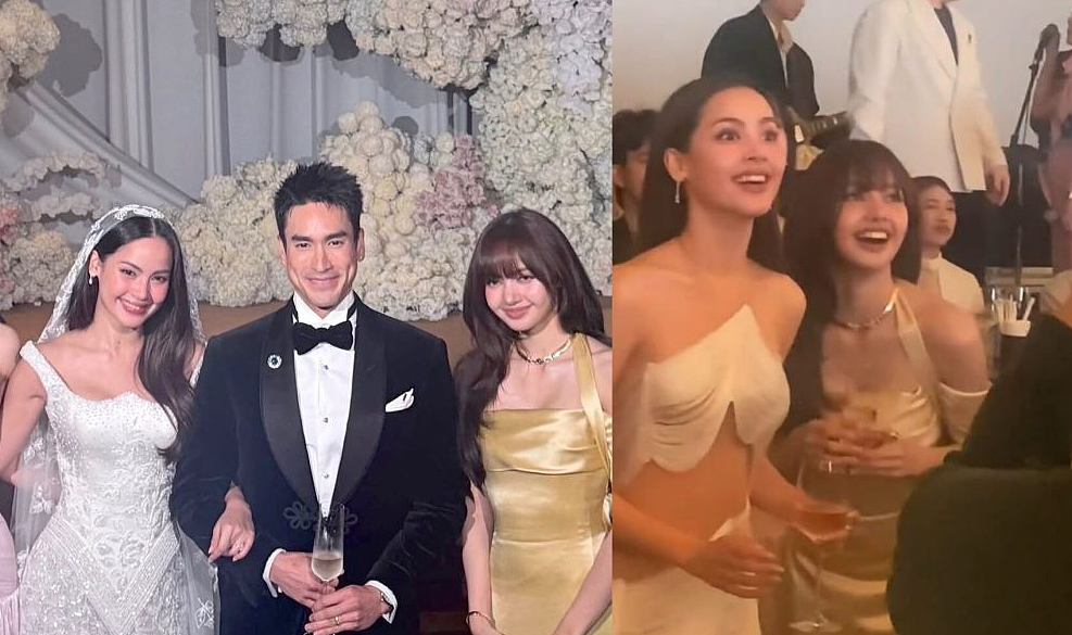 Lisa惊喜现身泰国世纪婚礼,香槟金礼服美翻全场 - 2