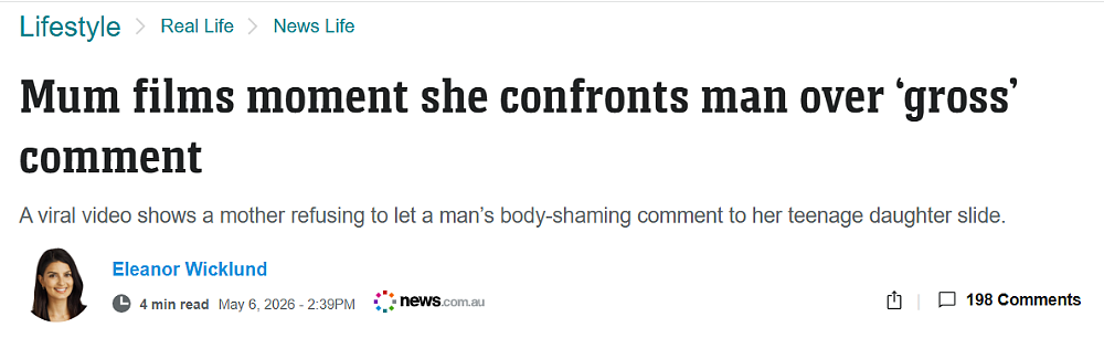 “英雄” 女儿被陌生男子身材羞辱，澳洲妈妈的做法被全网称赞（组图） - 1